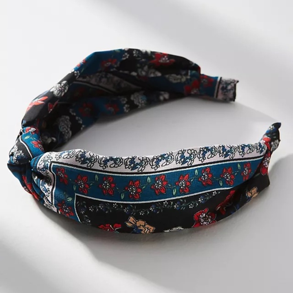 Anthropologie Mixed Pattern Floral Blue and Black Headband - NWOT